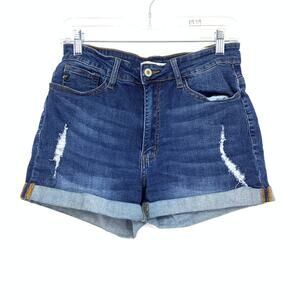 Kancan Cuffed Denim Jean Shorts Womens Size 9/28 Medium Wash Distressed